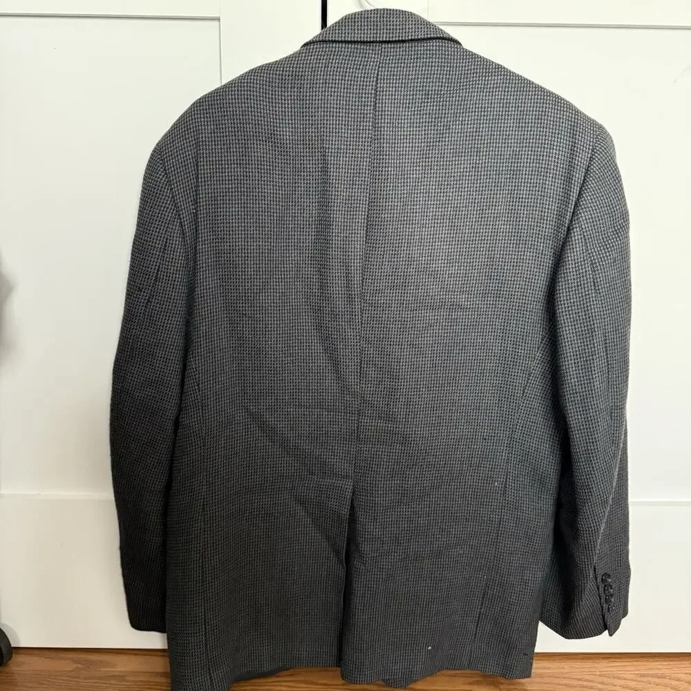 Club Room Mens 100% Wool Blazer Gray Check 2 Button Sport Coat Macy’s Jacket